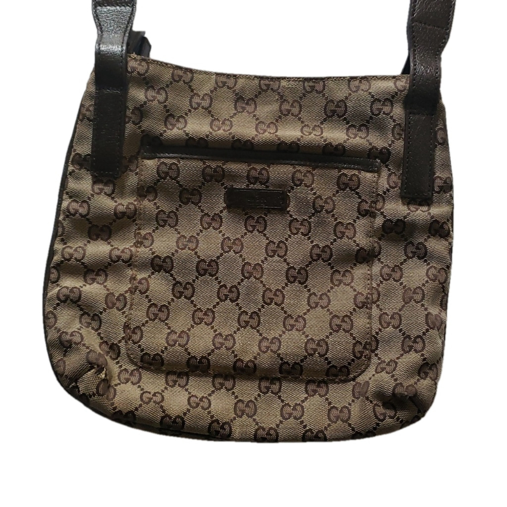 Gucci Brown Monogram Canvas Crossbody Bag with Dark Brown Leather Trim